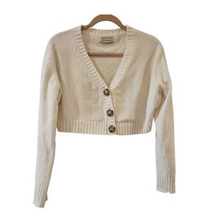 Urban Outfitters Cream Chenille Cropped Cardigan Sweater Womens‎ V Neck Small